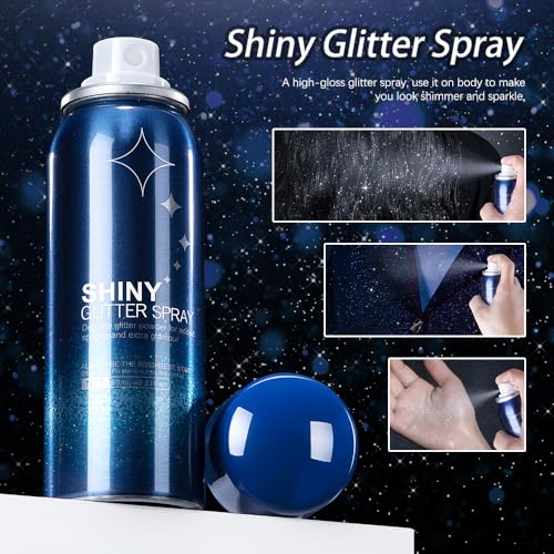 Body Glitter Spray for Hair, Clothes, Fabric, Long Lasting Body Shimmer Spray, Shiny Sparkle Highlighter Mist for Rave, Mu...