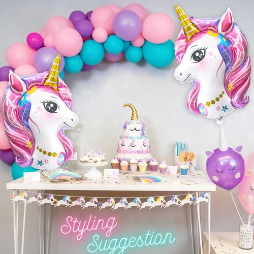 2 Pack Unicorn Balloons, Unicorn Birthday Party Decorations, Large Foil Head Balloon for Girls Birthday Decoration Wedding...