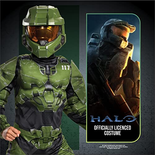 Halo Infinite Master Chief Costume, Kids Size Muscle Padded Video Game Inspired Character Jumpsuit