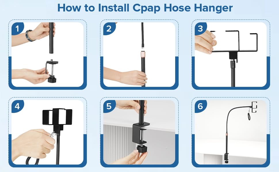 CPAP Hose Holder for Bedside – All-Metal CPAP Hose Hanger with Aluminum Hook, Easy Clip-On CPAP Stand for Travel – No Wall Damage, Fits ResMed, Philips, AirSense Tubing