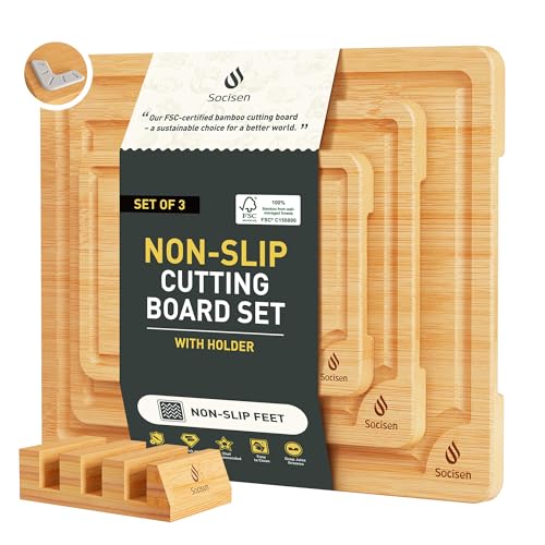 Bamboo Cutting Board Set Non Slip Feet with Holder Over Sink Kitchen Gadgets Seller 2025 First Apartment Must Haves Things...