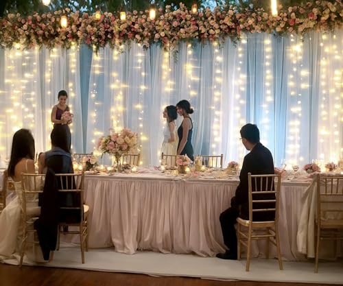 20ft X 10ft White Tulle Wedding Backdrop Curtains with Lights String 4 Panels Sheer Backdrop Curtains for Parties Bridal S...