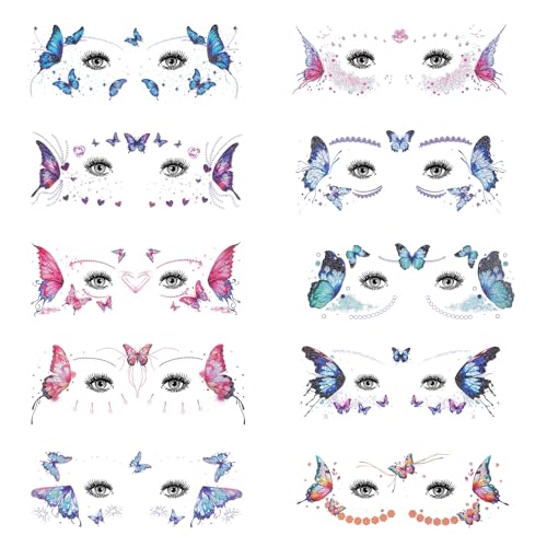 Glitter Butterfly Temporary Tattoos Sticker Glitter Fairy Makeup Kit Accessories For Women Eye Face Makeup Decor Butterfly...