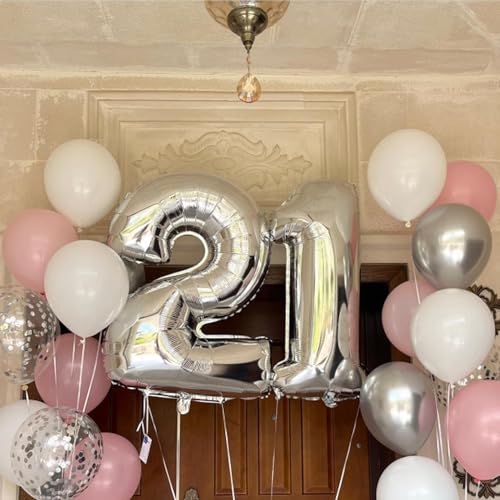 Silver Pink White Latex Balloons, 50 Pack 12 Inches Silver Confetti Party Balloon Metallic Balloons for Girl Baby Shower B...