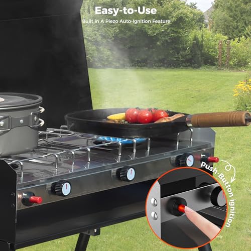 CAMPLUX 2 Burners & 1 Grill Propane Camping Stove, 15,000 BTU Portable Outdoor Propane Camping Grill Burner with Free Stan...