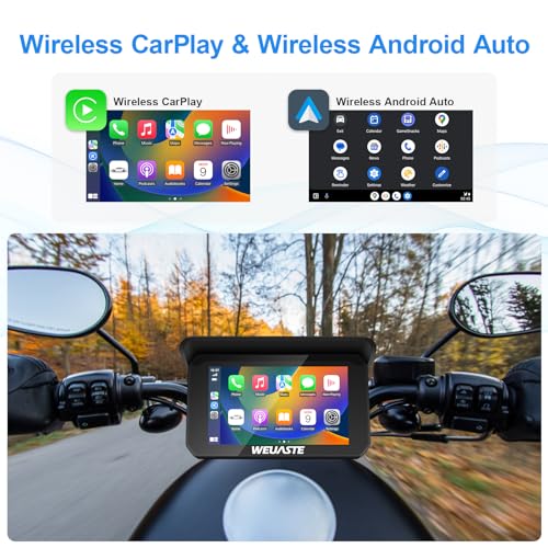 Weuaste 5" Portable Motorcycle Carplay Touch Screen with Wireless Android Auto GPS Navigation System, Bright Waterproof HD...
