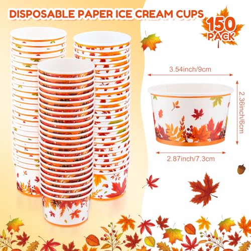 Didaey 150 Pieces Fall Treat Snack Cups 8 oz Thanksgiving Maple Leaf Ice Cream Cups Happy Fall Party Supplies Harvest Disp...