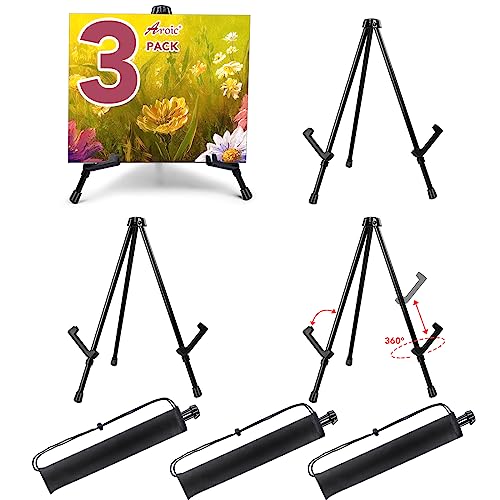 AROIC 3 Pack 14'' Tabletop Easels, Black Steel Table Top Easels for Display, Adjustable Portable Table Top Easel for Paint...