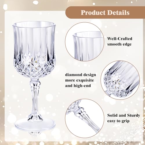 Ciaell 24PCS Plastic Wine Glasses - 7 Oz Plastic Goblets for Party - Clear Vintage Drinking Glasses - Disposable Water Gob...