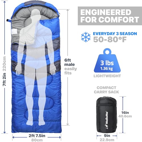 MalloMe Sleeping Bags for Adults Cold Weather & Warm - Backpacking Camping Sleeping Bag for Kids 10-12, Girls, Boys - Ligh...