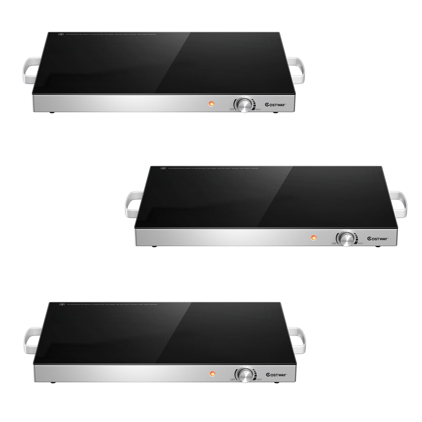 COSTWAY Electric Food Warming Tray, 25" x 15" Food Warmer for Parties with Adjustable Temperature Control, ETL Certified, Tempered Glass Surface, Electric Hot Plate for Buffets, Restaurants (3)