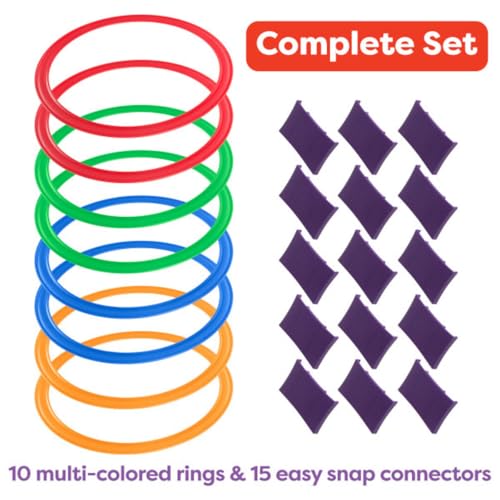 HEY! PLAY! Hopscotch Rings Game - Ten 11-Inch Plastic Rings and 15 Connectors for Indoor and Outdoor Use - Play Set for Gi...