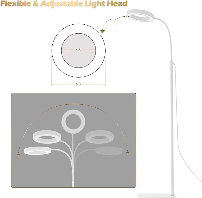 GLOWRIUM Grow Lights for Indoor Plants, Full Spectrum LED Grow Light Floor Lamp with Stand Adjustable Height and Angle, Black Plant Light with 3/9/12H Grow Light Timer (White, 20W)