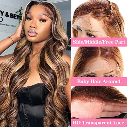 360 Lace Front Wigs Human Hair Full Lace Human hair Wigs Ombre Lace Frontal 180 Density 4/27 Colored Honey Blonde 360 HD Transparent Wigs for Black Women (22 Inch)