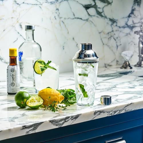 Glass Cocktail Shaker, Martini Shaker with Stainless Steel Lid & Strainer, Bartender Professional Bar Mixing Glass Pitcher...