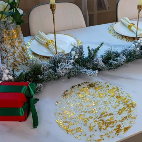 Snowkingdom Gold Placemats Set of 50 Round 13 Inch Foil Mesh Pressed Bulk Disposable Fall Table Mates 50 Pack Gold Doilies...