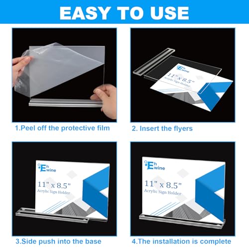 EHWINE 6 Pack Acrylic Sign Holder 8.5 x 11 Horizontal, Double-Sided Stand up Table Top Sign Holders, Clear Acrylic Picture...