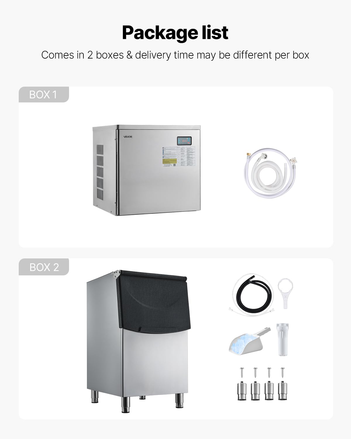 VEVOR Commercial Ice Maker Machine, 450LBS/24H Ice-Making Machine with 250LBS Stainless Steel Storage Bin, Auto Self-Cleaning Ice Maker with Touchscreen for Bar Cafe Restaurant Business Commercial