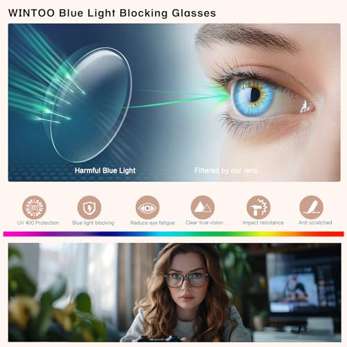 WINTOO Blue Light Glasses for Woman Men | 99% Blue Light Blocking Glasses | Computer Glassess | Gaming | TV Phone Screen R...