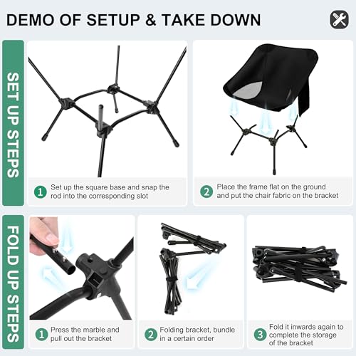 Lightweight Camping Chairs with Adjustable Height, Portable Camping Chairs for Adults with Carry Bag and Side Pockets, Fol...