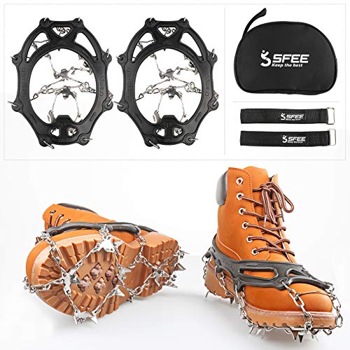 Sfee Ice Snow Grips Crampons Traction Cleats,19 Stainless Steel Spikes for Women Men Kids, Anti Slip Flexible Shoe/Boot Fo...