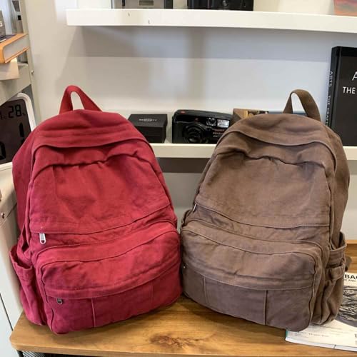GAMLFL Coffee Brown Canvas Backpack for Women & Men Retro Aesthetic Rucksack Basic Backpack for High School/College Studen...