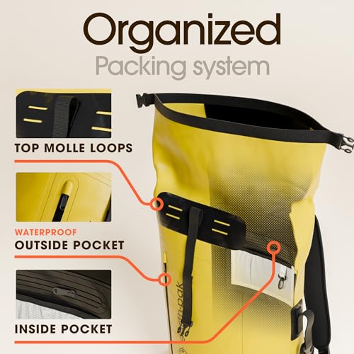 Earth Pak Waterproof Backpack - Heavy Duty Hiking Backpack - Roll-Top Closure Bag - Cushioned Dry Bag Waterproof Phone Case