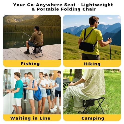 ABUUL Foldable Backpack Stool - Portable Pocket Chair with Storage Pouch, Convertible Satchel for Hands-Free Carry & Suppo...