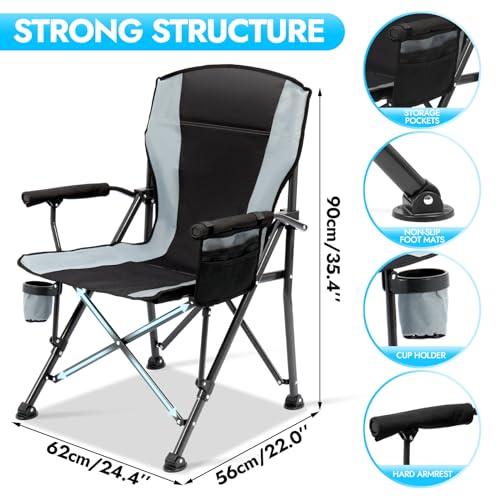 2 Pack Oversized Folding Camping Chair for Adults, Supports 450 LBS Camping Chairs, Heavy Duty Camping Chair with Side Poc...