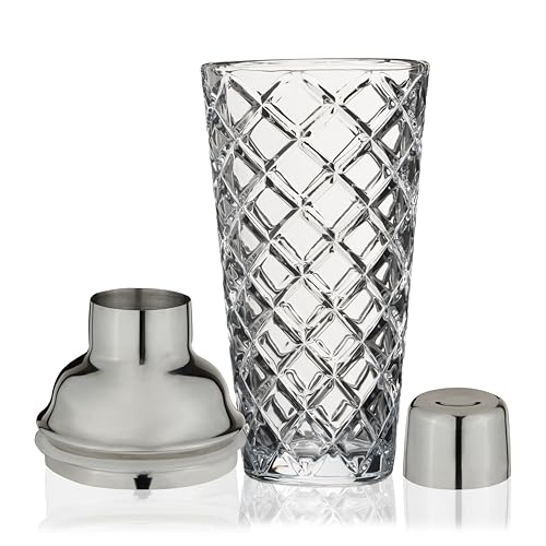 True Reserve Glass Cobbler Shaker, Elegant Cocktail Shaker for Margarita, Whiskey Sour, Espresso Martini, Mixed Drinks, Co...