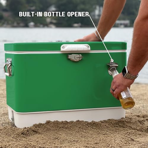 FSE Hard-Sided 54 Qt. / 80 Can Metal Cooler, Two-Tone Gray Camo and Black, Durable Outdoor Beverage Cooler with Latch Clos...