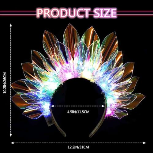 GENBREE Light Up Crown New Year Eve Headband Rave Hair Accessories Led Costume Headpiece for Women