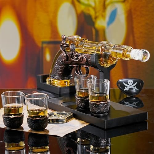 VYLPM Gun Whisky Decanter Set with 4 Shot Glasses,Cool,Unique Gifts for Men Dad Boyfriends,Liquor Gun Decanter Set A Great...