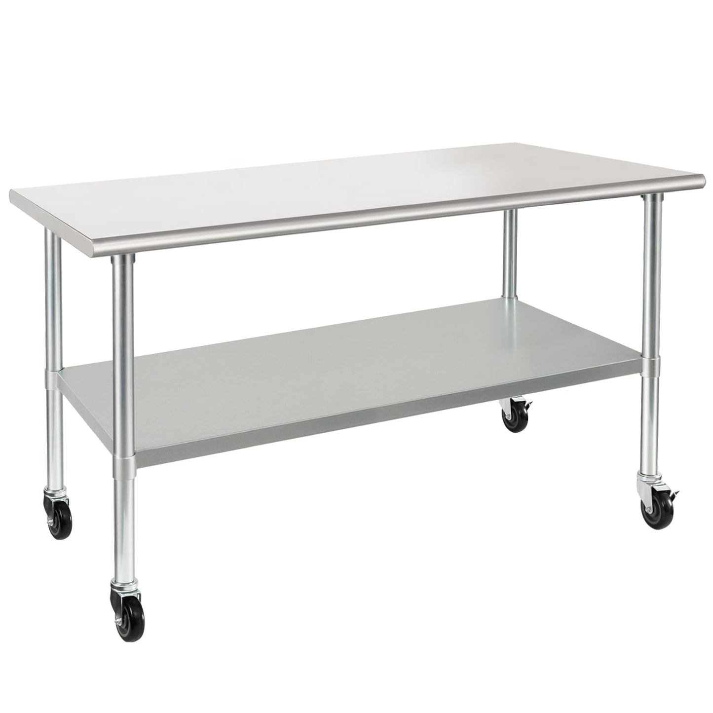 HARDURA Stainless Steel Table with Wheels 30 x 60 Inches Casters NSF Heavy Duty Commercial Work & Prep Table with Undershelf and Galvanized Legs for Restaurant Kitchen Bar and Hotel Garage