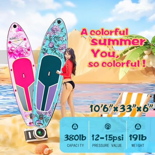 AISUNSS 10.6’ Inflatable Stand Up Paddle Board, 33’’ Wide Stance Paddle Boards with Premium Paddleboard Accessories, Doubl...