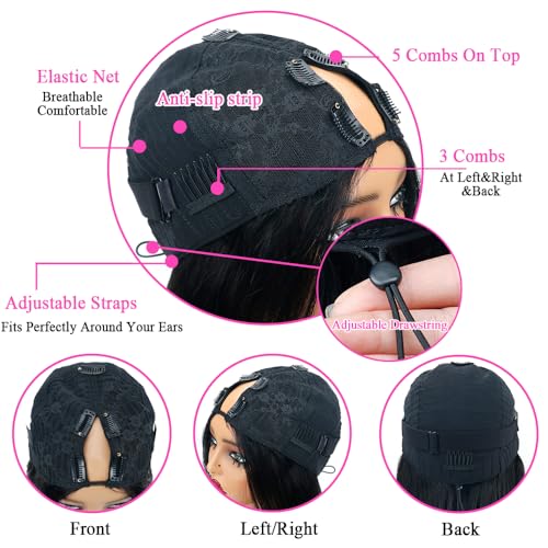 V Part Wigs Straight Brazilian Virgin Human Hair Wigs for Black Women Upgrade U Part Wigs Glueless Full Head Clip In Half Wig V Shape Wig No Leave Out 180% Density Natural Color 18"