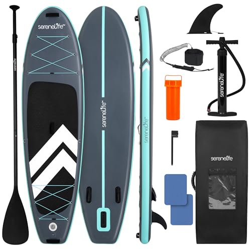 SereneLife Ultra-Light Inflatable Stand Up Paddle Board with Premium SUP Accessories - Extra Wide Stable Design with Non-S...
