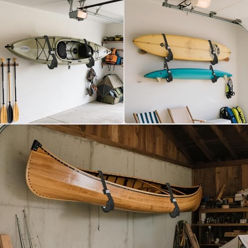 FitiRoker Kayak Storage Rack – 100LB Wall Mounted Kayak Wall Mount with Oxford Cover & Foam Protection | Kayak Rack for Ga...