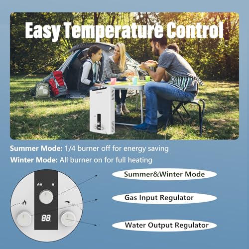 Nessxa Tankless Water Heater Propane with Digital Display, 4.76 GPM 18L Portable Instant Hot Gas Water Heater with Overhea...
