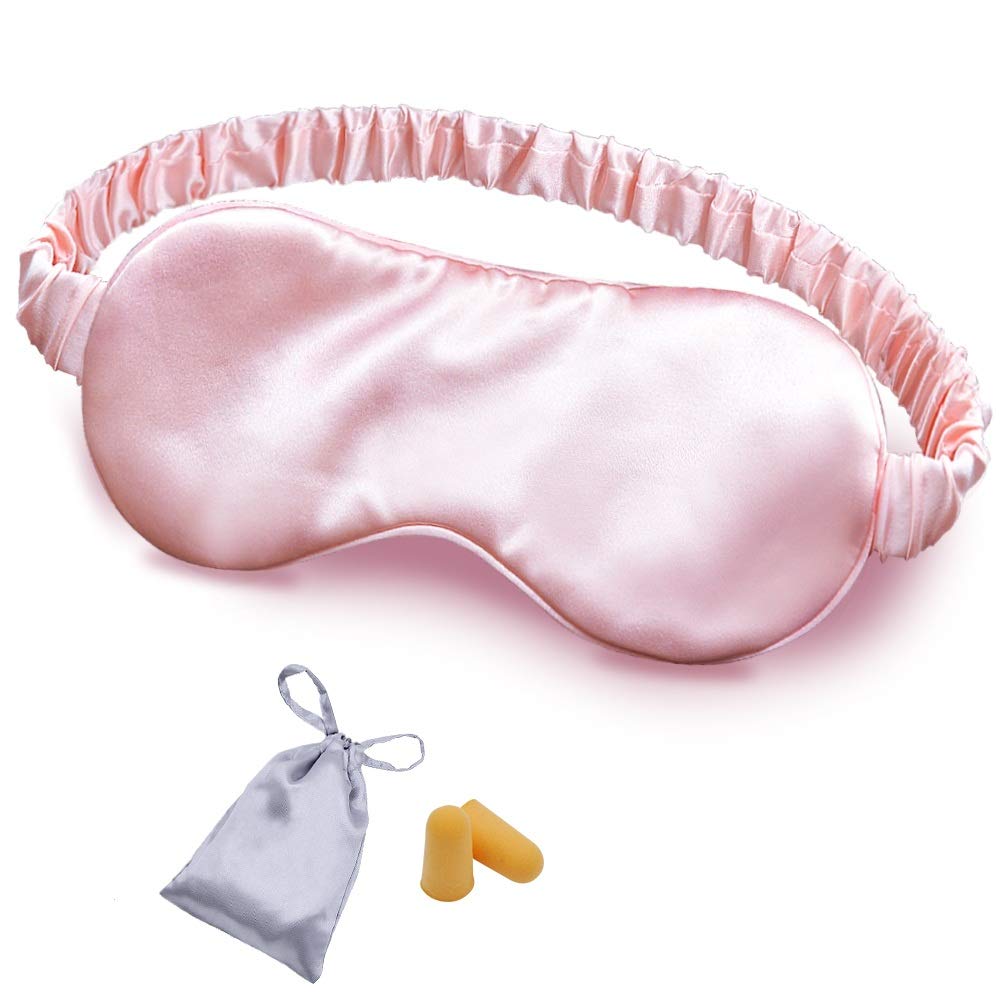 OLESILK Silk Sleep Mask, 100% Mulberry Silk Eye Mask for Sleeping, Double Layer Filling and Elastic Strap, Travel and Nap, Soft Eye Cover Eyeshade with Luxury Bag and Ear Plugs, Pink