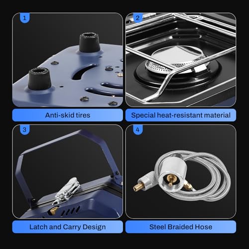 Propane Double Burner Two Burner Camp Stove, 16000 BTU Portable Folding Gas Stove for Camping, With grill, grill pan and c...