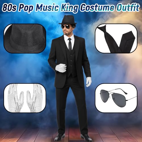 Pop Star Costume 6 Pcs Pop Rockstar Dance Costume Accessories Include Black Hat Glasses Tie Sequins Gloves Balck Curly Wig...