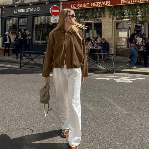 kipfall Womens Faux Suede Jackets Fall Fashion Outfits Coat Winter Clothes Open Front Cropped Jacket