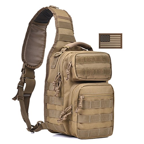 REEBOW GEAR Tactical Sling Bag for Men Military Single Shoulder Backpack Outdoor EDC Range Pack (Tan)