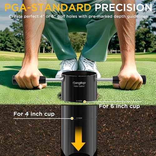 KINGTOP Portable Golf Hole Cutter and 3ft Golf Flagstick Bundle – Carbon Steel Blade for Easy Digging, 2-Section Ball Retr...