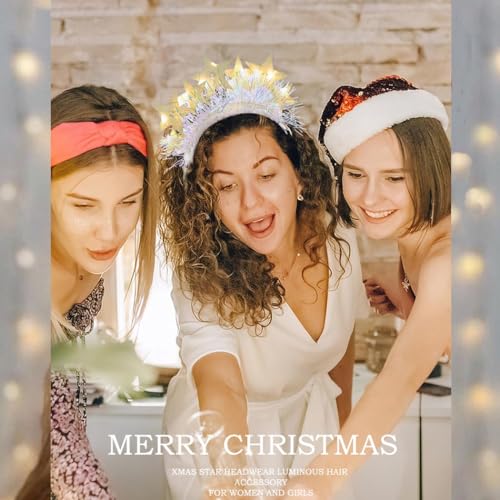 Aceorna Light Up Stars Headbands LED Glowing Halo Crowns Glitter Costume Halo Headband White Luminous Headpiece for Women
