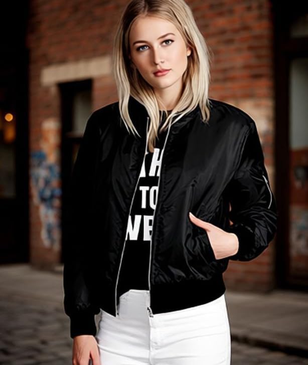 Women's Jacket Casual Coat Zip Up Spring Fall Clothes with Pockets Daily
