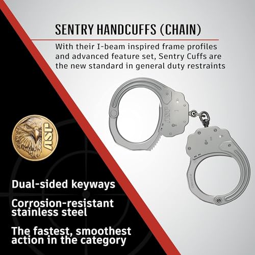 ASP Sentry Handcuffs, Professional Grade with Stainless Steel Frames, Forged Steel Bows, Dual-Sided Keyways, and Double Lo...