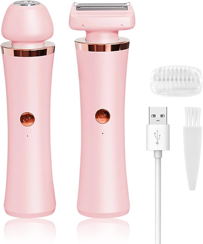 Facial Hair Remover for Women - 2-in-1 Electric Painless Face Hair Removal Shaver Device - Waterproof Face Trimmer & Body Epilator - Rechargeable Razor with 2 Heads for Lips Arms Legs Bikini Body