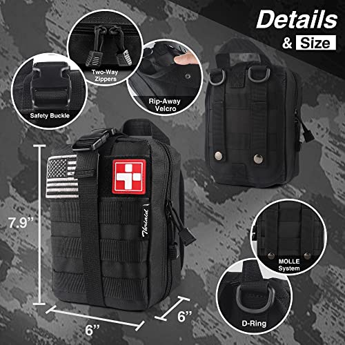Survival First Aid Kit with Israeli Bandage, Splint, Chest Seal, Tactical Military Combat Molle IFAK for Wound Care, Bleed...